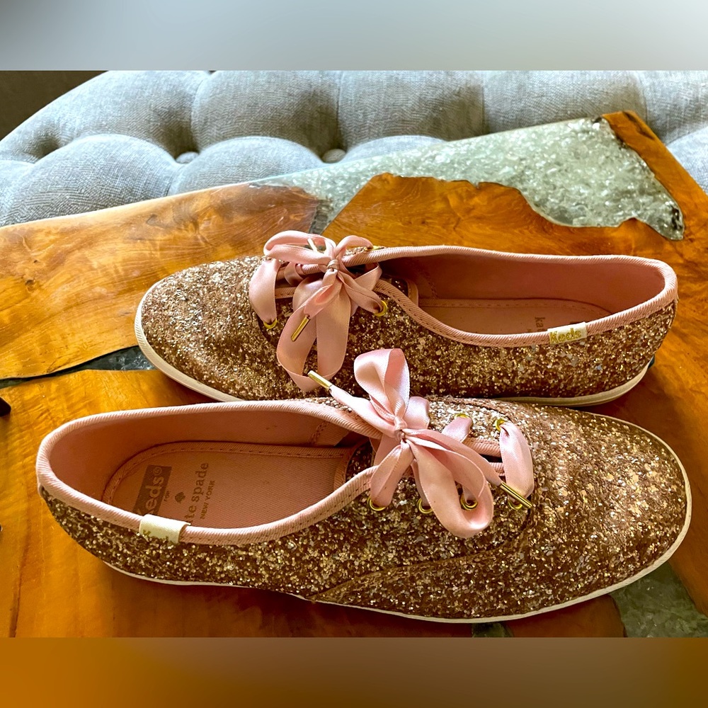 Keds Kate Spade sequence lace up. Rose gold, worn once! Size 8 & 1/2.